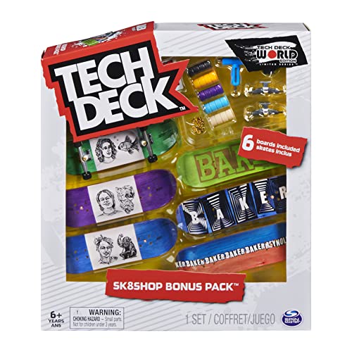 TECH DECK, Sk8shop Fingerboard Bonus Pack, Collectible and Customizable Mini Skateboards (Styles May Vary)