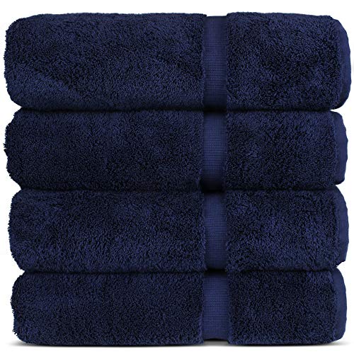 Chakir Turkish Linens 100% Cotton Premium Turkish Towels for Bathroom | 27'' x 54'' (4-Piece Bath Towels - Navy Blue)