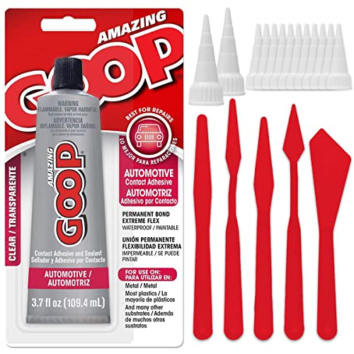 Automotive Amazing Goop Glue 3.7 Ounce (109.4mL) Tube Industrial Strength Auto Adhesive Dries Clear, 4 Snip Tip Applicator Tips Spreader Tools Set