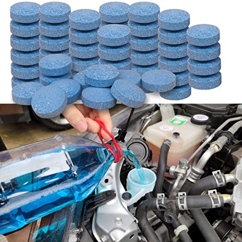 100 Pieces Car windshield washer fluid Concentrated Clean Tablets,New Formula windshield wiper fluid Solid Effervescent Tablet.Remove glass stains,Clear vision(Use With De-icer or Methanol for Winter)