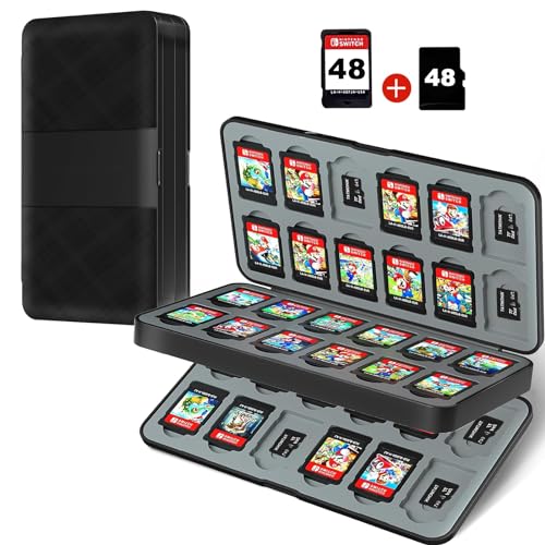 TATMOHIK Switch Game Case for 48 Nintendo Switch Games card & 48 Micro SD Cards,Nintendo Switch Game Holder Cartridge with 48 Slots,Compact & Portable Game Storage Case Box(Black)