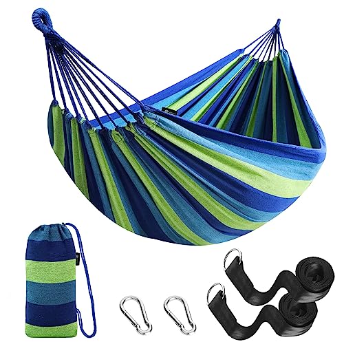 Anyoo Garden Cotton Hammock Comfortable Fabric Hammock with Tree Straps for Hanging Sturdy Hammock Up to 660lbs Portable Hammock with Travel Bag for Camping Outdoor/Indoor Patio Backyard