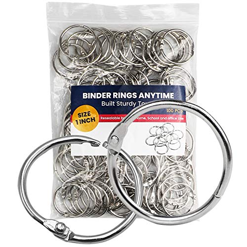 Binder Rings 1 Inch 100 pcs-Sturdy Book Rings-Loose Leaf Binder Ring for Index Cards Flashcards and Paper-Nickel Plated Metal Rings for Office School Supplies-Heavy Duty Silver Paper Rings