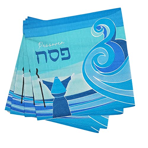 The Dreidel Company Passover Table Napkins, Split Sea Design, Passover Seder Table Decoration, Paper Goods Party Set, 24-Pack