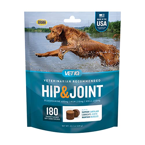 VetIQ Glucosamine Hip & Joint Supplement for Dogs, 180 Soft Chews, Dog Joint Support Supplement with MSM and Krill, Dog Health Supplies Large & Small Breed, Chicken Flavored Chewables