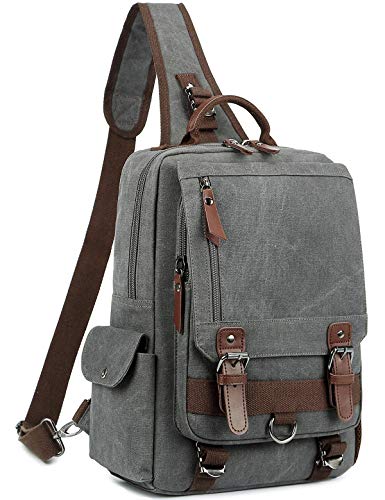 El-fmly Canvas Cross Body Messenger Bag for Men Women Sling Shouler Backpack Travel Rucksack (Grey)