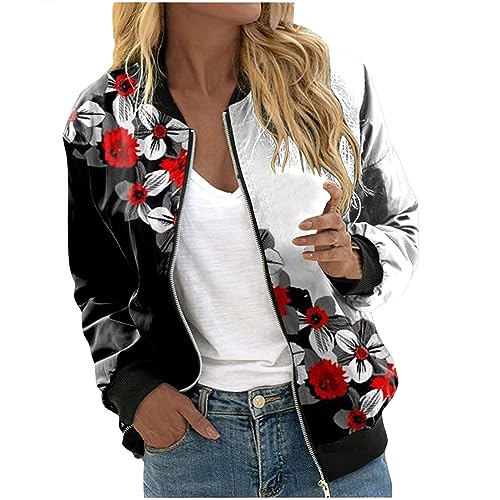 FlekmanArt Varsity Jacket Women Zipper Full Zip Up Jackets Work Out Quilted Jacket Cute Moto Jacket Going Out Workout Zip Up Jackets Women（2-Black,Large