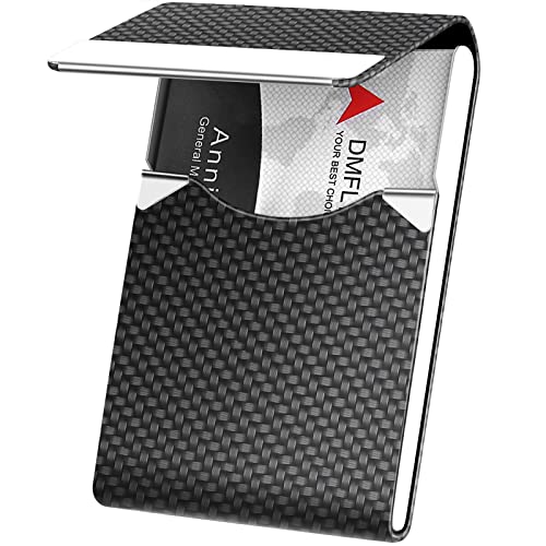 Business Card Holder, Metal Case Pocket, Holder for Women & Men, Professional PU Leather Holders RFID Blocking Name with Magnetic Clasp, Black Carbon