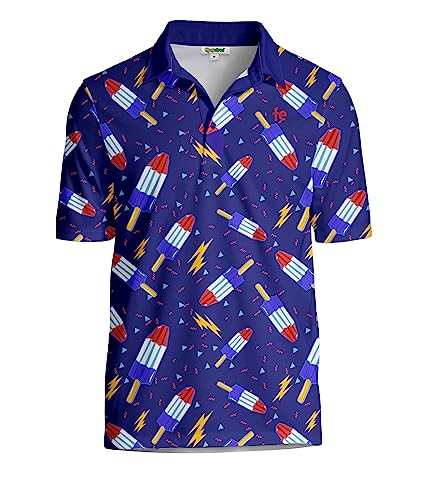 Tipsy Elves Blue Grand Finale Golf Polo for Men Size Small