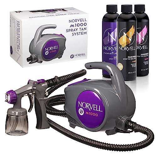 Norvell Sunless Kit - M1000 Mobile HVLP Spray Tan Airbrush Machine + 8 oz Tanning Solutions in Ultra Vivid 'Cosmo', Venetian and Dark + Norvell Training Program