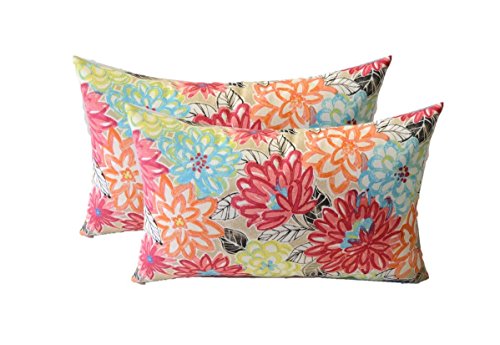 RSH Decor: Lumbar Throw Pillows Set of 2 | 20” x 12' | All-Weather Spun Fabric | Water and Fade-Resistant | Outdoor Support Pillows for Patio Furniture | Artistic Floral