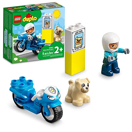LEGO DUPLO Town Rescue Police Motorcycle 10967 Toy for Toddlers, Boys & Girls 2 Plus Years Old, with Police Officer and Dog Figure, Early Development Toys