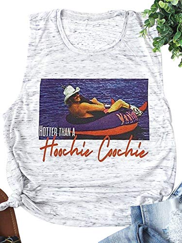 Summer Music Chris Hotter Than A Hoochie Coochie Graphic Printing Vintage Tank Tops for Women Cute Funny Friend Shirts Camis (Light Grey, Medium)