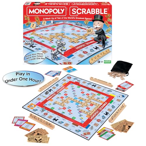 Monopoly Scrabble Game, Play in UNDER ONE HOUR, Score Your Scrabble Word - Move Your Token, By Winning Moves Games USA, Mash-Up of 2 of the World's Greatest Games, 2 to 4 Players Ages 8+ (1250)