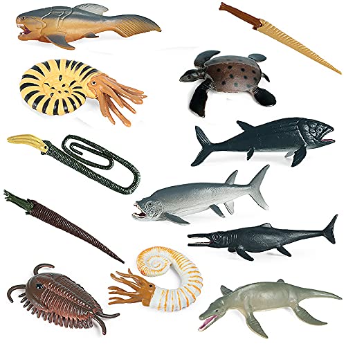 EOIVSH Prehistoric Cambrian Sea Animal Toys, 12PCS Ancient Marine Animal Figures, Miniature Toys Cake Topper Ocean Animal Figurines for Kids Toddlers