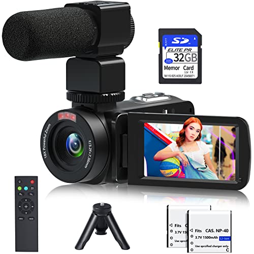 Video Camera, 1080P 30MP Camcorder IR Night Vision Vlogging Camera for YouTube,3.0' LCD Screen 18X Digital Zoom Recorder Camera with Remote Control, Microphone, Mini Tripod, 2 Battries, 32GB SD Card