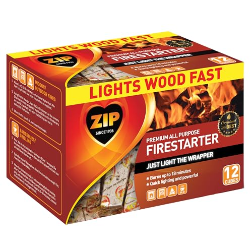 ZIP All Purpose for Outdoor and Indoor Long Burn Time Instant Light Fire Starter Ideal for Barbecue, Grilling, Camping, Hunting, Fishing, Tailgating, Firepits, Fireplace, Stove, Bonfires, Heating 12pk