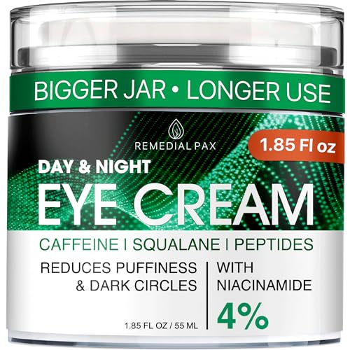 REMEDIAL PAX Eye Cream for Dark Circles and Puffiness, Bags Under Eyes Treatment, Anti-Aging Collagen Eye Cream for Wrinkles, Day & Night Caffeine Eye Cream with Niacinamide Dimethicone