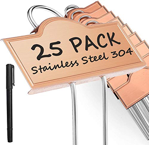 Metal Plant Labels Weatherproof 25 Pack, Outdoor Stainless Steel SS304 Garden Label Markers for Plants Vegetables Herb Seedlings Flowers with a Pen, Height 10.75 Inch, Label Area 3.74'' x 1.39''