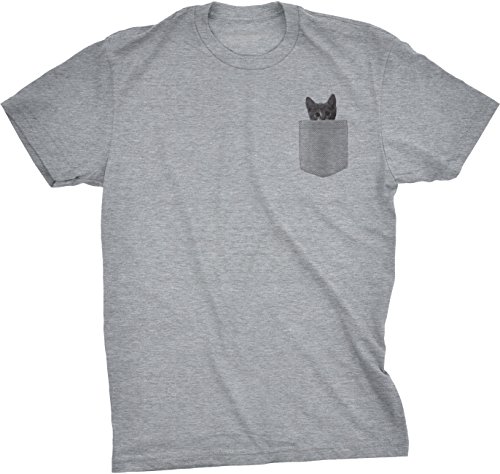 Mens Pocket Cat T Shirt Funny Printed Peeking Pet Kitten Animal Tee for Guys Mens Funny T Shirts Cat T Shirt for Men Funny Animal T Shirt Novelty Tees for Light Grey M