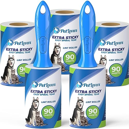 PetLovers Extra Sticky Lint Roller Mega Value Set 450 Sheets for Pet Hair Removal, Dog and Cat Lint Remover 5 Pack…