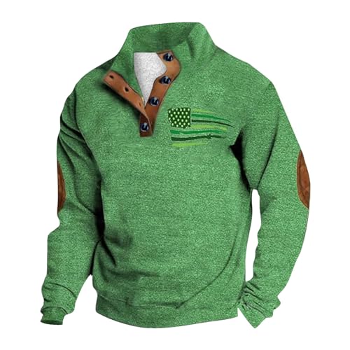 Wohelen Baseball Blouse Men Fashion St. Patrick's Hooded Sweatshirt Print Shirts long Sleeve Top Retro Shamrock Flag Print Outwear Negotiation Formal Outfit