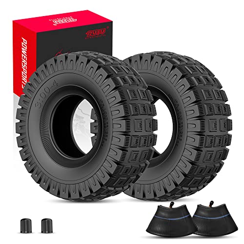RUTU Knobby Tread 3.00-4 Tire & Inner Tube - For Offroad Go Kart, ATV, Scooter, Utility Dolly, Hand Truck Tires, 4 Wheeler Vehicle - Durable, 3.00-4 260x85 10x3' Size, Max Load 375lbs - 2 Set
