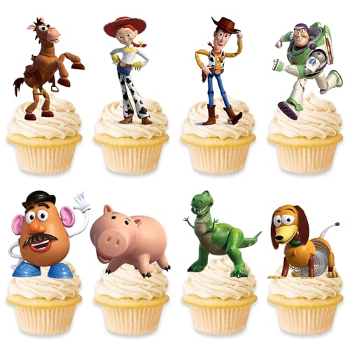 48Pcs Toy Inspired Story Cupcake Toppers for Birthday Cake Cupcake Decorations Toy Birthday Party Supplies