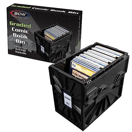 BCW Graded Comic Book Bin, Black, Fits Up to 30 Graded Comic Book Slabs, Acid Free Comic Book Storage Organizer, Heavy Duty Plastic Comic Storage Box, Stackable Graded Comics Box, Includes Partition
