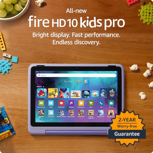 Amazon Fire HD 10 Kids Pro tablet- 2023, ages 6-12 | Bright 10.1' HD screen | Slim case for older kids, ad-free content, parental controls, 13-hr battery, 32 GB, Happy Day