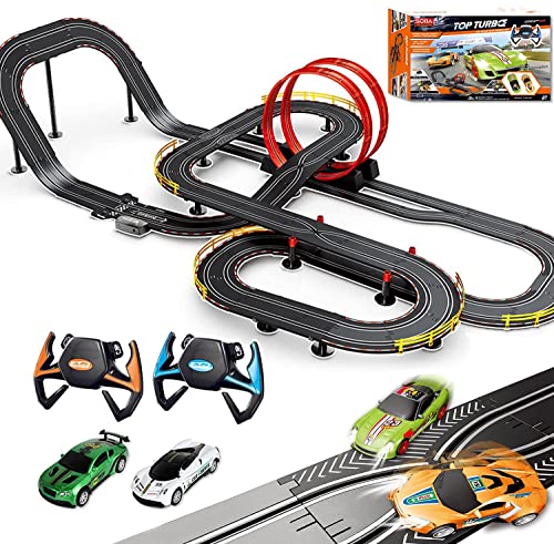 Slot Car Race Track Set Electric Powered Super Loop Speedway with Four Cars for Kids with Sounds and Light Dual Racing Adult-Slot Car Set