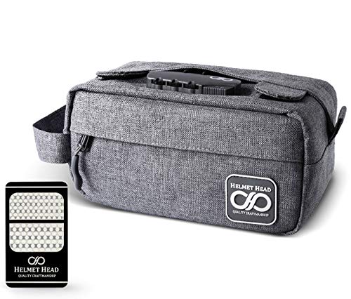 HELMET HEAD Smell Proof Bag, Travel Bag with Combination Lock and Grinder Card, Water Repellent Compact Smell Proof Stash Box For Your Herbs and Smell Proof Containers (New Gray)