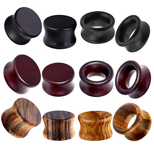TIANCI FBYJS 12pcs Wood Ear Tunnels Wooden Gauges Vintage Black Brown Natural Organic Flesh Tunnel Plugs Piercing Stretcher Earrings 18mm