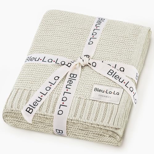 Bleu La La Organic Cotton Unisex Swaddle Receiving Blanket - 100% Luxury Knit Cotton - Soft Warm Crib Swaddling Blanket for Newborns Infants Boys & Girls (0-2Yrs - Butter Cream)
