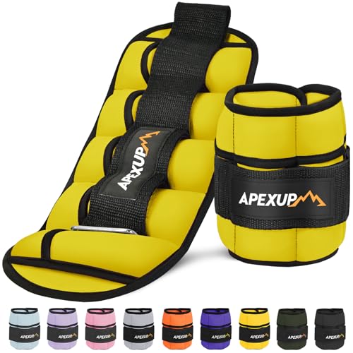 APEXUP 10lbs/Pair Adjustable Ankle Weights for Women and Men, Modularized Leg Weight Straps for Yoga, Walking, Running, Aerobics, Gym (Yellow)