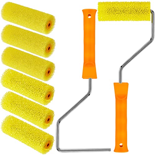 Suclain 8 Pcs 4 Inch Paint Roller Textured Bed Liner Roller Covers and Paint Roller Frame Kit Texture Roller Bed Liner Paint Roller for Truck Coating Create Texture Effect