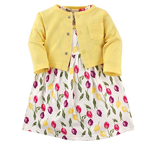 Luvable Friends Baby and Toddler Girl Dress and Cardigan, Tulips, 18-24 Months