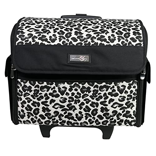 Everything Mary Collapsible Cheetah Print Rolling Sewing Machine Tote - Sewing Machine Case Fits Most Standard Brother & Singer Sewing Machines, Sewing Bag with Wheels & Handle