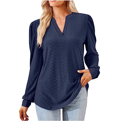 5 Dollar Items for Girls Long Sleeve Workout Shirts for Women Vneck Casual Tops Solid Plain T-Shirt Elegant Ladies Business Blosue Tunics Navy