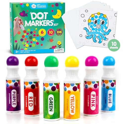 Jar Melo Washable Dot Markers, 6 Colors Dot Paints with 108 PDF & 10 Physical Activity Papers, Non-Toxic Bingo Daubers for Toddlers 2-4