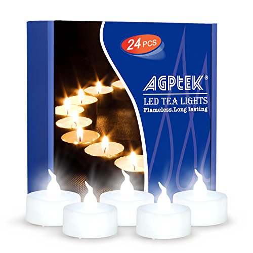 AGPtEK Tea Lights,24 Pack Flameless LED Candles Battery Operated Tealight Candles No Flicker Long Lasting Tealight for Wedding Holiday Party Home Decoration(Cool White)