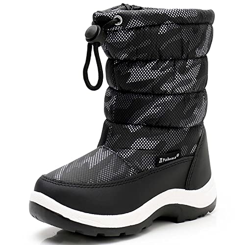 Apakowa New Kids Boys Cold Weather Snow Boots (Toddler/Little Kid) (Color : Grey/black, Size : 7 M US Toddler)