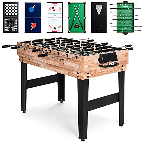 Best Choice Products 2x4ft 10-in-1 Combo Game Room Table Set for Home, Friends & Family w/Hockey, Foosball, Pool, Shuffleboard, Ping Pong, Chess, Checkers, Bowling, and Backgammon - Natural