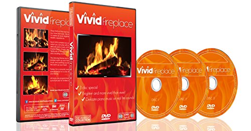 Fireplace Vivid DVD 2016 - 3 DVD Set With Extra Long Fires with Warm Colors and Sound of Burning Wood