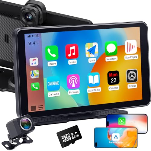Portable Wireless Apple Carplay Screen - Dash Mount 7 Inch Touchscreen Car Stereo Android Auto - Carplay with 2.5K Dash Cam & 1080P Backup Camera AMTIFO A28