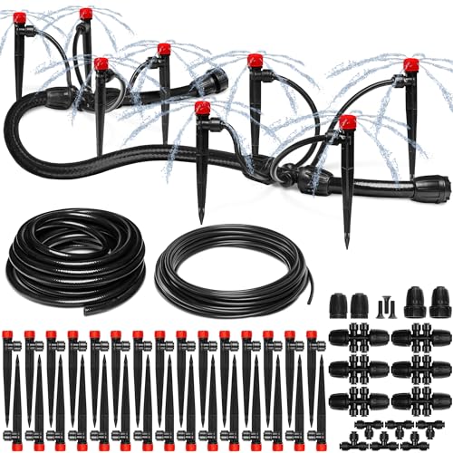 Carpathen Drip Irrigation System - New Improved Push-to-Connect Adjustable Drip Irrigation Kit for Raised Garden Beds, Greenhouse - Complete Plant Watering System with 1/4 Spray Emitters, 1/2 Tubing