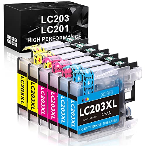 LC203XL Compatible Ink Cartridge Replacement for Brother LC203XL LC201XL LC203 LC201 to Use with MFC-J480DW MFC-J880DW MFC-J4420DW MFC-J680DW MFC-J885DW (2 Cyan, 2 Magenta, 2 Yellow, 6 Pack)