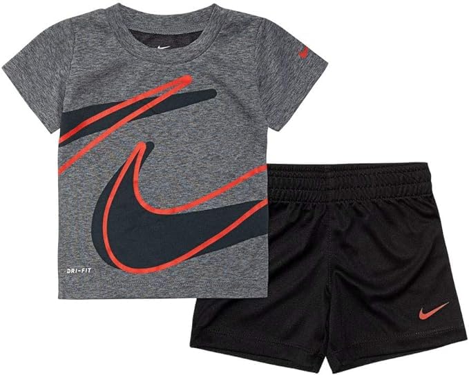 Nike Kids Baby Boy's Dri-Fit Short Sleeve T-Shirt and Shorts Two-Piece Set (Toddler) Black 4T Toddler