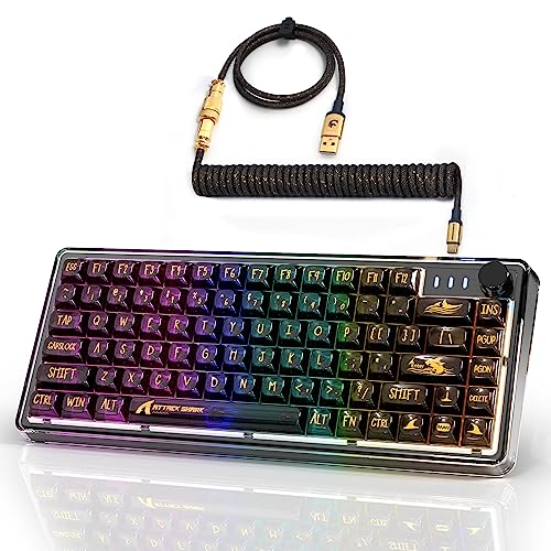 Attack SAHRK K75 Mechanical Keyboard, Transparent PC Keycaps, Custom RGB Gaming Keyboard, Gasket Keyboard, Linear Switch, Coiled Cable, CK75, X75, TKL Hot Swappable Wired Keyboard for PC Gamer