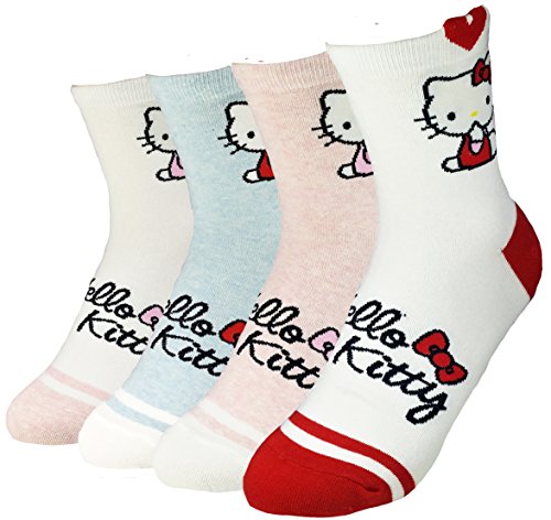 JJMax Women's Hello Kitty Cute Cotton Blend Ankle Socks Set, Crew Hearts Kitty, One Size